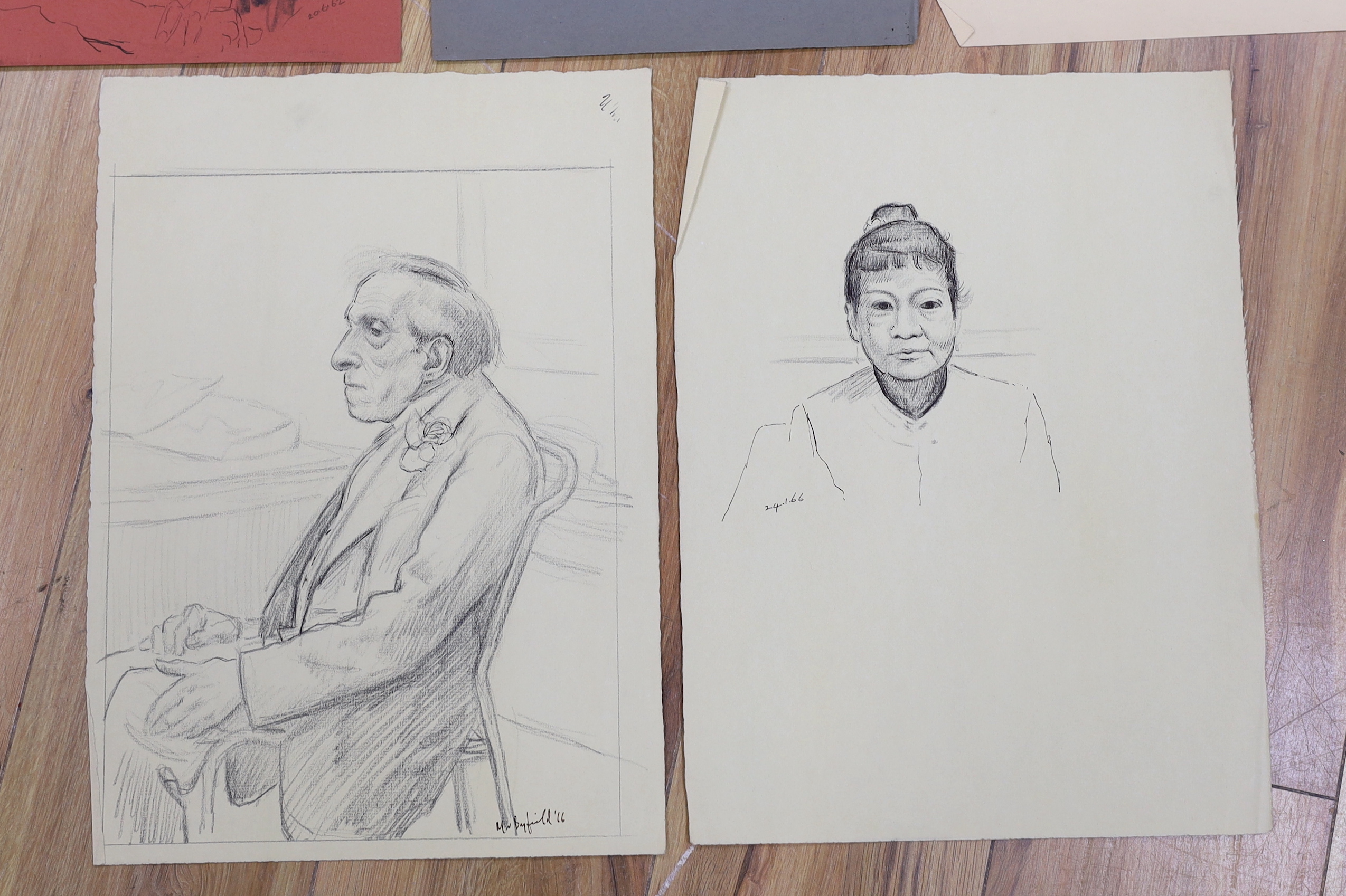 Clifford Hall (1904-1973), five ink, pencil and pastel portraits on paper, one signed, all dated, largest 39 x 27cm, unframed
